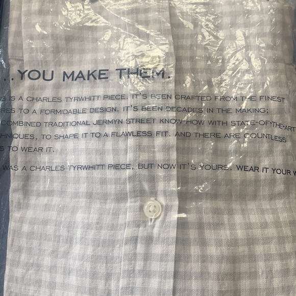 Linen Charles Tyrwhitt London New grey gingham checked men’s shirt L - Picture 7 of 9